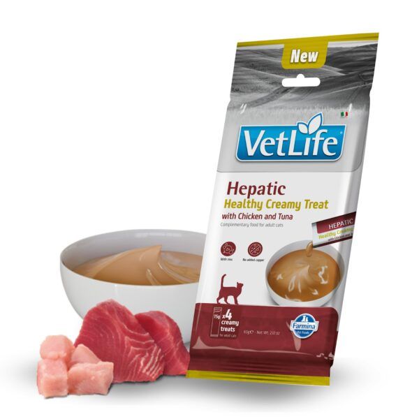 Farmina Vet Life Hepatic Creamy Treat Snack Cremoso de Pollo y Atún para Gatos 15x60 g