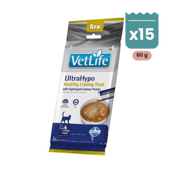 Farmina Vet Life UltraHypo Creamy Treat Snack Cremoso de Proteína de Salmón Hidrolizada para Gatos 15x60 g