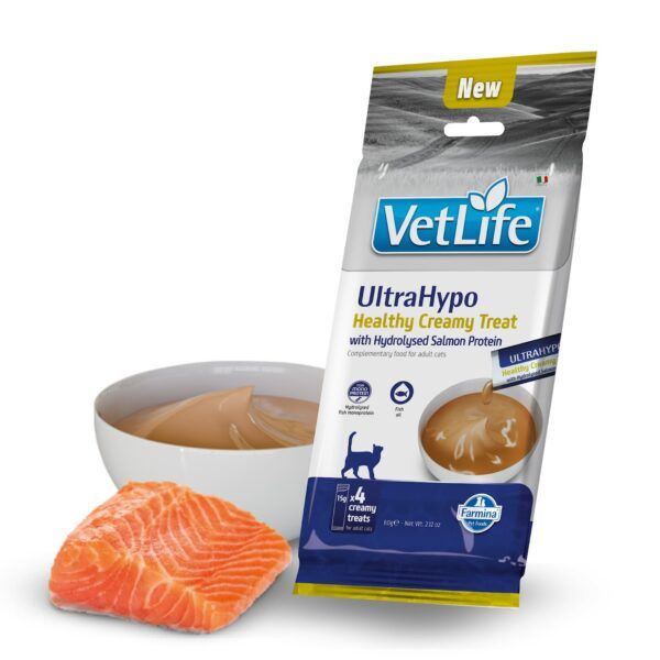 Farmina Vet Life UltraHypo Creamy Treat Snack Cremoso de Proteína de Salmón Hidrolizada para Gatos 15x60 g