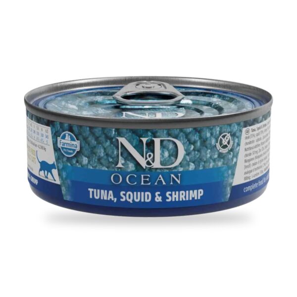 Farmina N&D Ocean Atún, Calamar y Gambas Comida Húmeda para Gatos Pack 24×70 g - unidad