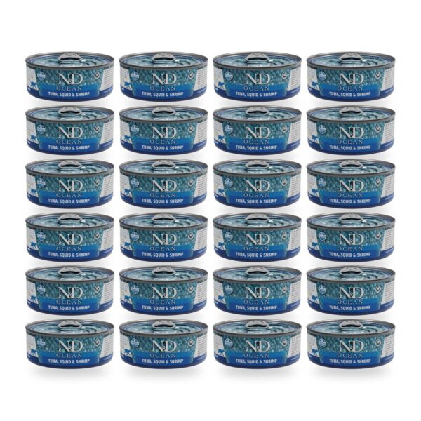 Farmina N&D Ocean Atún, Calamar y Gambas Comida Húmeda para Gatos Pack 24×70 g
