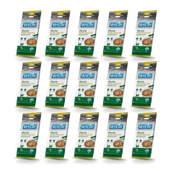 Farmina Vet Life Obesity Creamy Snack de Pollo y Atún para Gatos 15×60 Gr