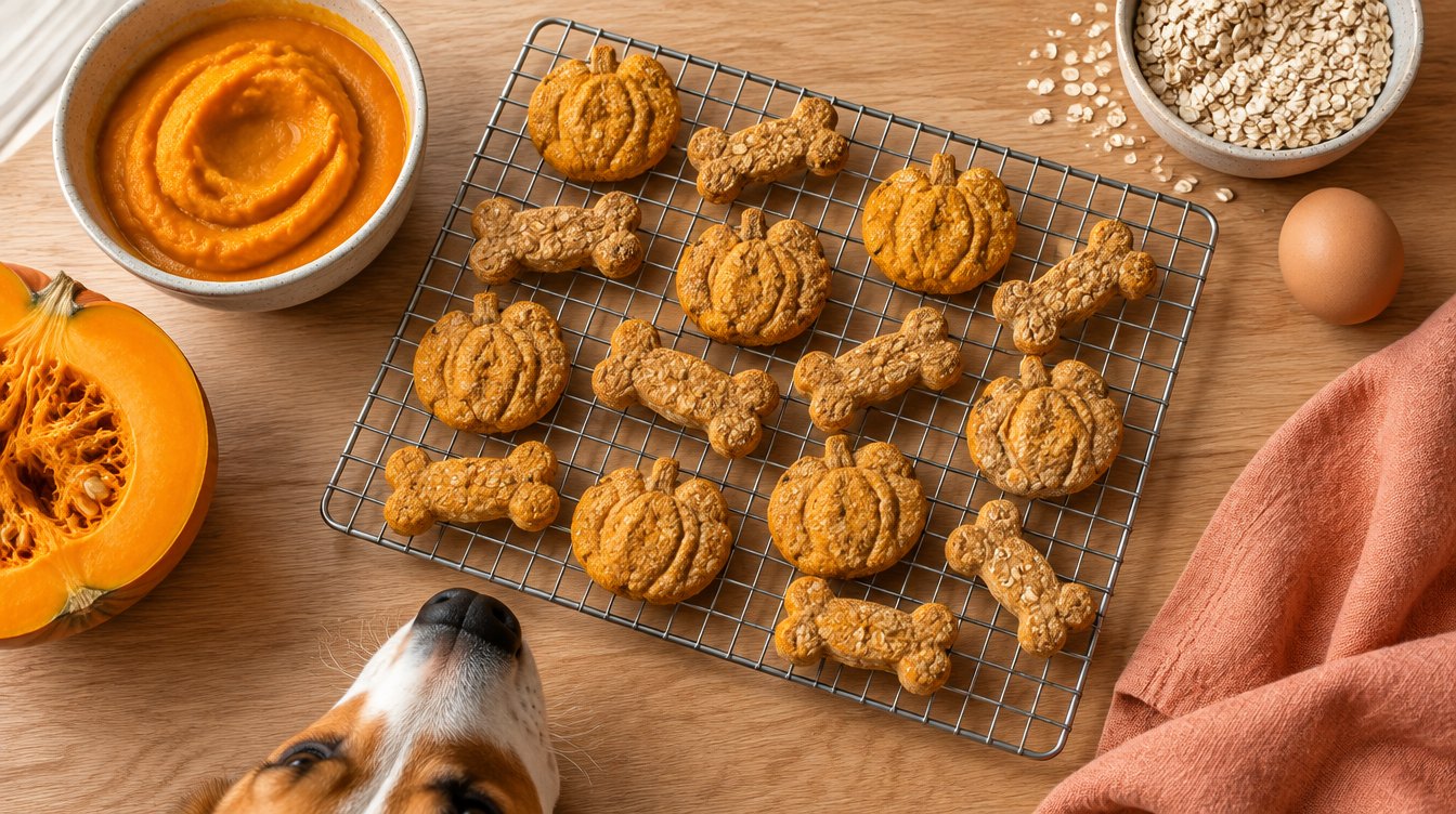 Galletas caseras de calabaza y avena para perros en Halloween