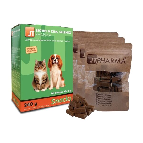 JT Pharma Biotin B Zinc Selenio, caja de 60 snacks para perros y gatos (biotin b zinc selenio snacks 60 unidades)