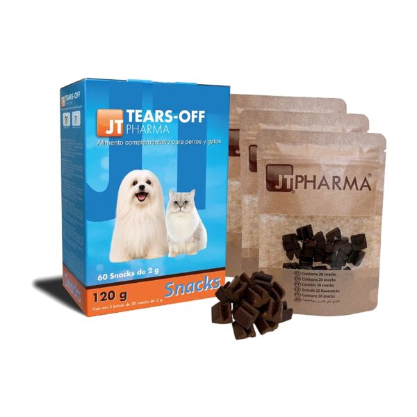 JT Pharma Tears Off snacks para manchas lagrimales de perros y gatos, 60 unidades (tears off snacks 60 unidades)