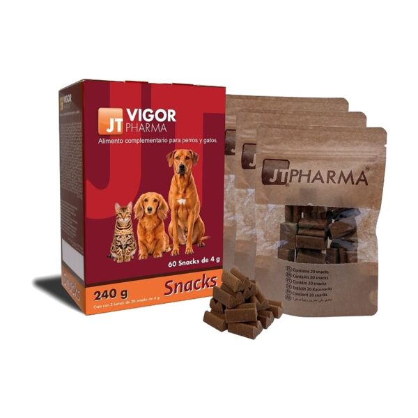 JT Pharma Vigor snacks revitalizantes para perros y gatos, caja de 60 unidades (vigor pharma snacks 60 unidades)