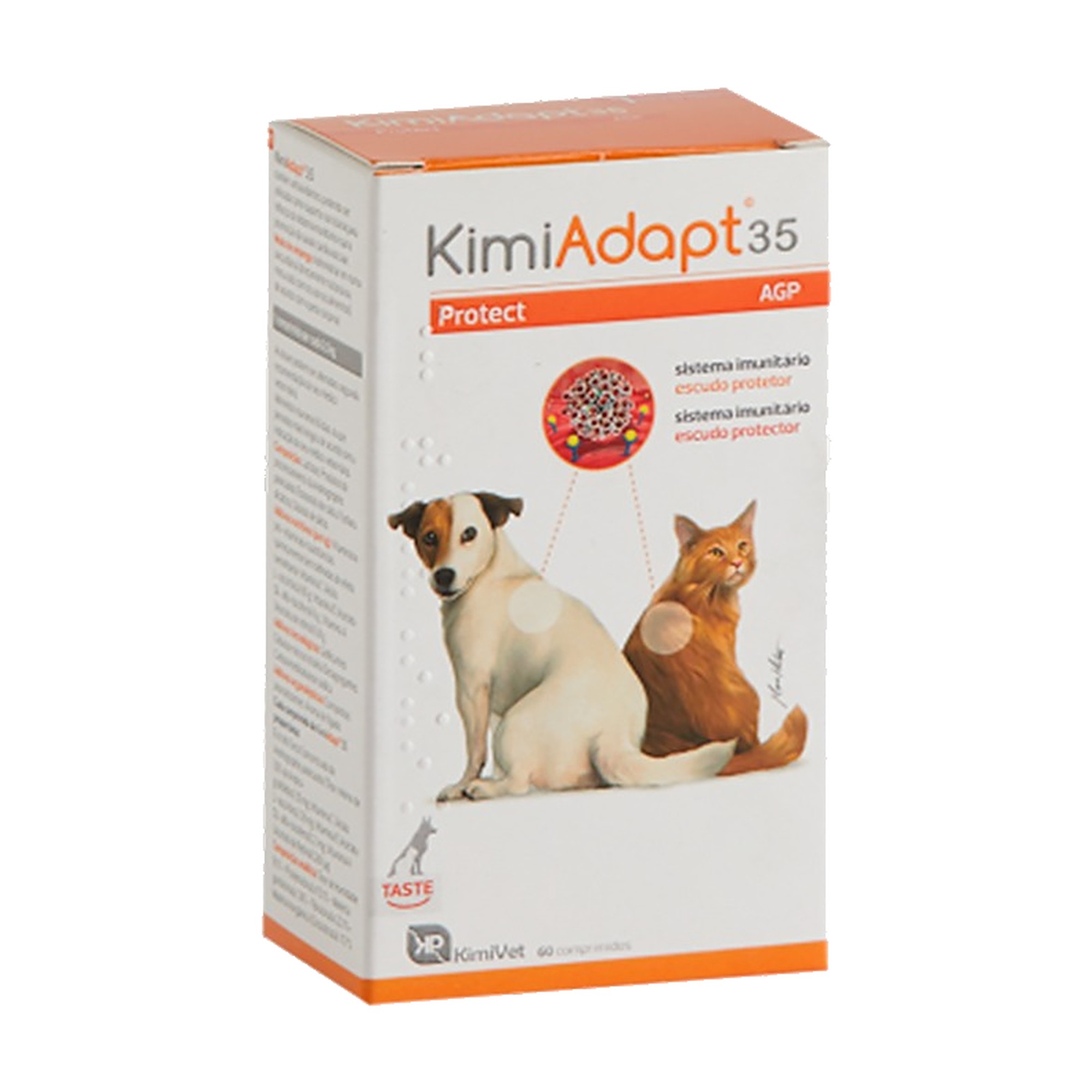 kimipharma kimiadapt 35 principal 2026 Envase de KimiAdapt 35, suplemento inmune en comprimidos para perros y gatos de menos de 10 kg