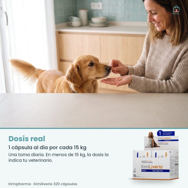 Dosis real de Kimipharma Kimiliveria 320 cápsulas: 1 cápsula al día por cada 15 kg