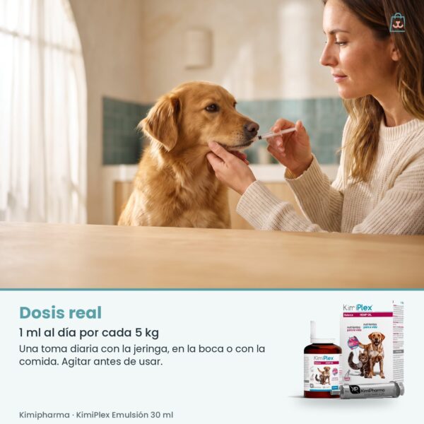 Dosis real de Kimipharma KimiPlex Emulsión 30 ml: 1 ml al día por cada 5 kg
