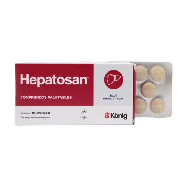 Envase de Hepatosán de König, protector hepático en comprimidos para perros