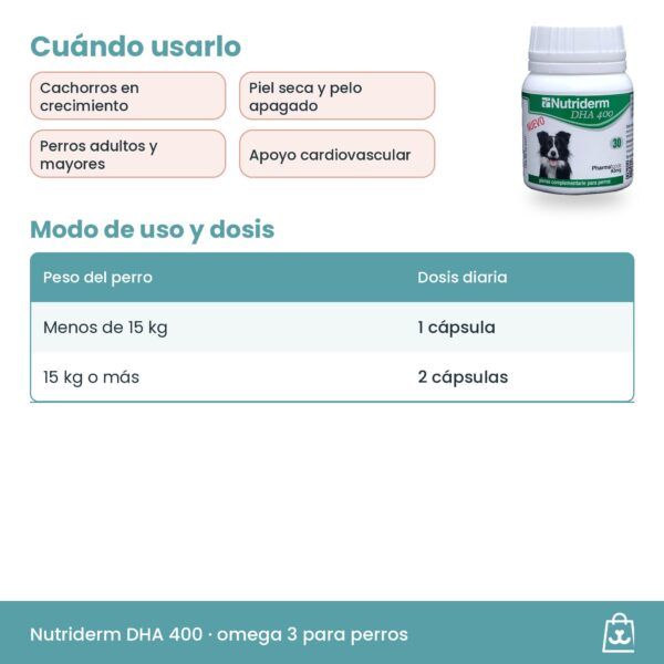 Dosis de Nutriderm DHA 400 según el peso del perro