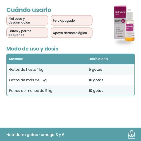 Dosis de Nutriderm gotas para gatos y perros pequeños