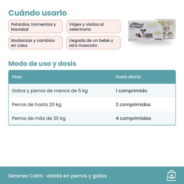 Dosis de Serenex Calm según el peso del perro o del gato