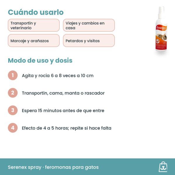 Cómo aplicar el spray Serenex para gatos: 6 a 8 pulverizaciones a 10 cm