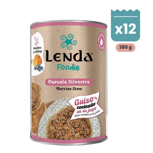 Pack de 12 latas Lenda Foodie Cazuela Silvestre guiso de pavo y jabalí para perros de 380 g