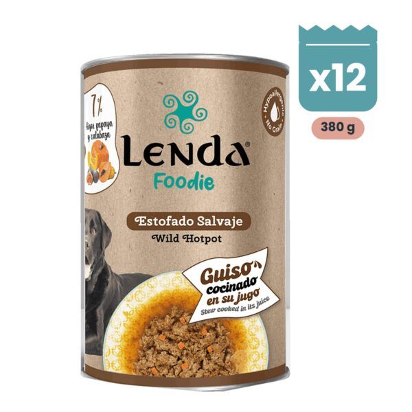 Pack de 12 latas Lenda Foodie Estofado Salvaje guiso de pavo y caballo para perros de 380 g