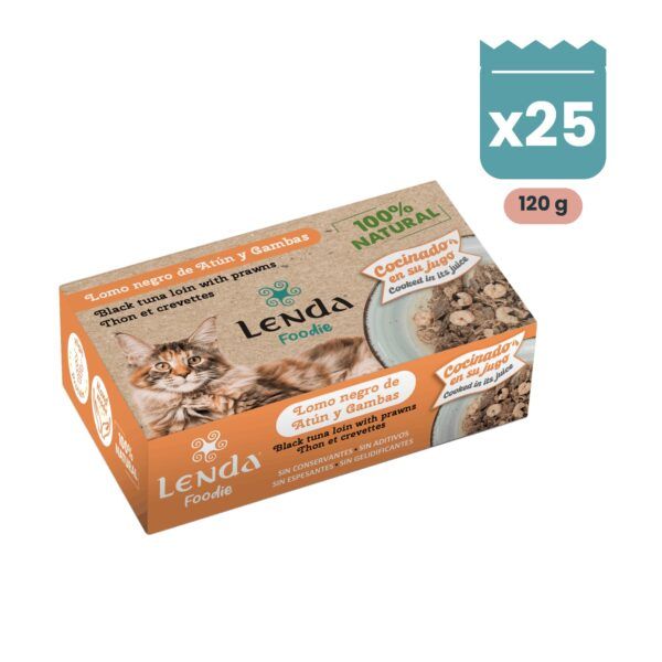 Pack de 25 latas Lenda Foodie lomo negro de atún con gambas para gatos de 120 g