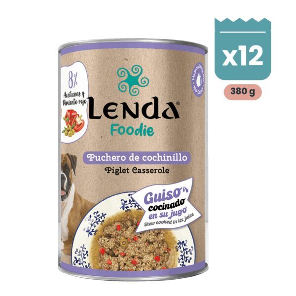 Pack de 12 latas Lenda Foodie Puchero de Cochinillo guiso sin cereales para perros de 380 g