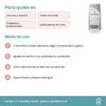 Pauta de uso de Lenda LC Country Meat: ración según tabla del saco, una o dos tomas y agua fresca