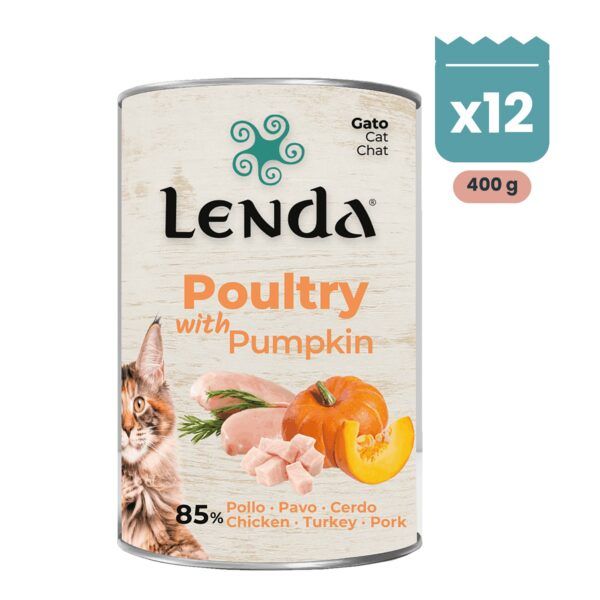 Pack de 12 latas Lenda paté de aves de corral y calabaza para gatos de 400 g
