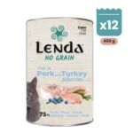 Pack de 12 latas Lenda paté sin cereales de cerdo con pavo y arándanos para gatos de 400 g