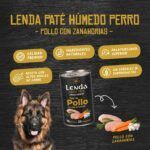 Perro pastor alemán junto a una lata de paté Lenda de pollo con zanahorias