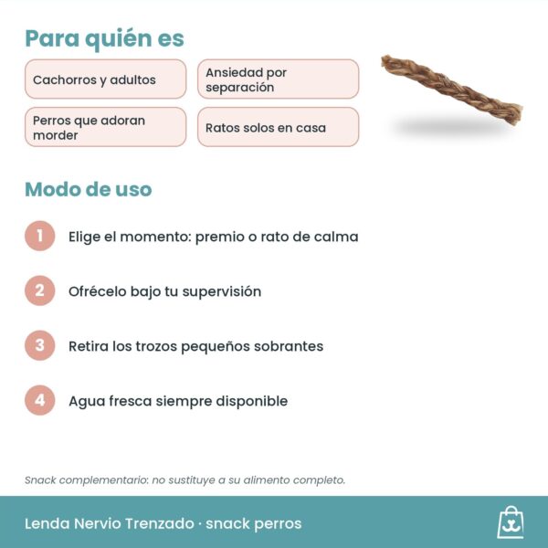 Modo de uso del snack Nervio Trenzado Lenda para perros