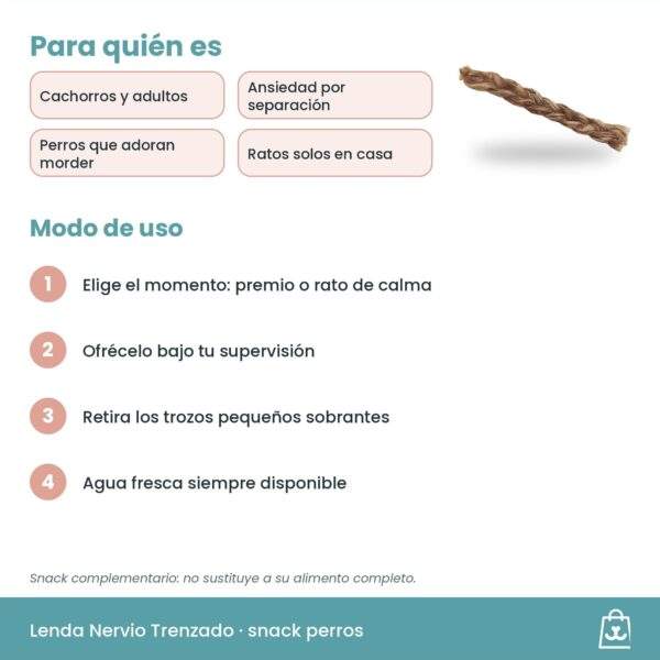 Modo de uso del snack Nervio Trenzado Lenda para perros
