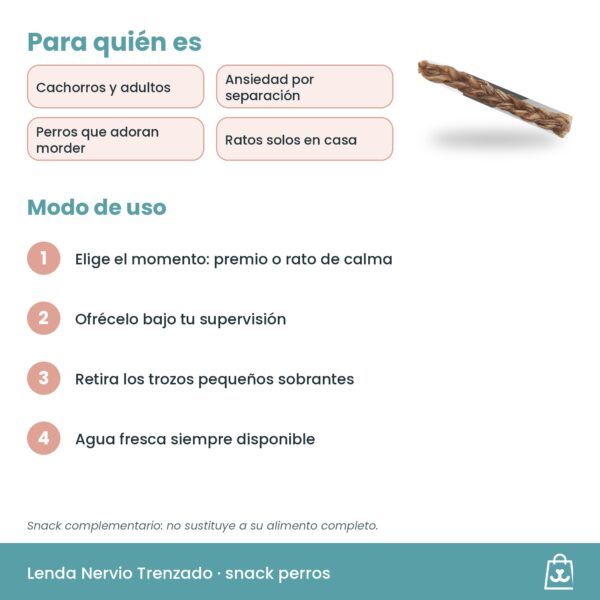 Modo de uso del snack Nervio Trenzado Lenda para perros