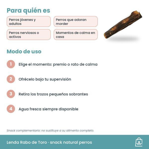 Modo de uso del snack Rabo de Toro Lenda para perros