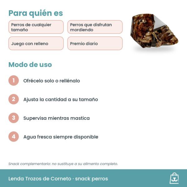 Modo de uso del snack Trozos de Corneto Lenda para perros