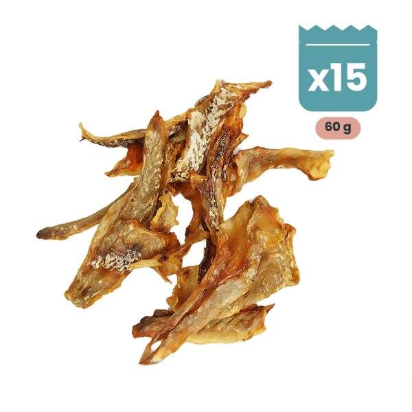 Lenda Snack Bocados de Merluza, piel de merluza deshidratada para perros, pack 15x60 g