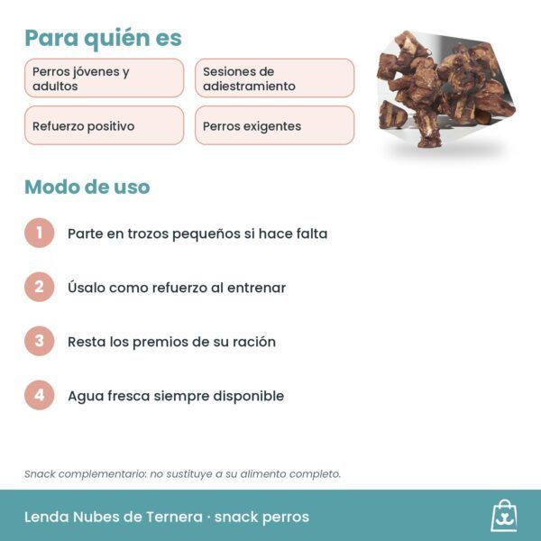 Modo de uso del Snack Nubes de Ternera Lenda para perros