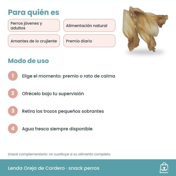 Modo de uso del Snack Oreja de Cordero Lenda para perros