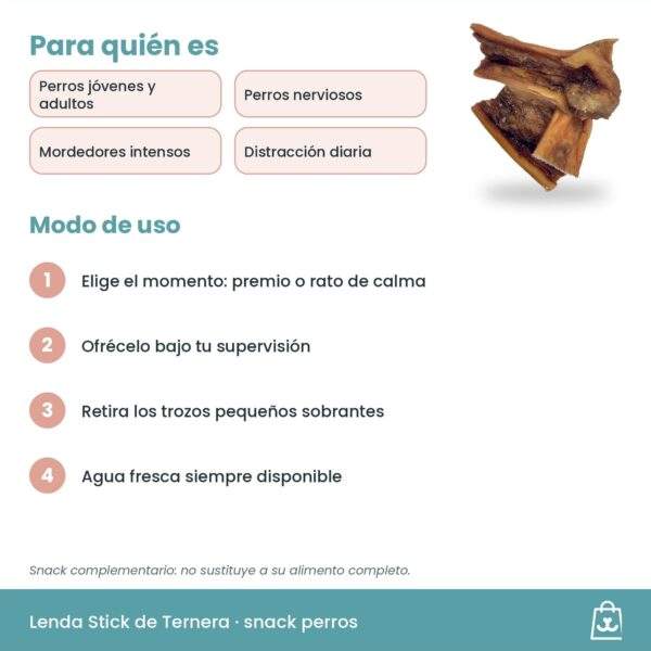 Modo de uso del Snack Stick de Ternera Lenda para perros