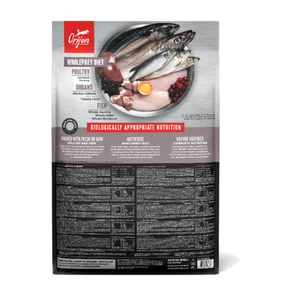 Reverso del envase de Orijen Adulto Fit & Trim De Pollo Pienso Perros