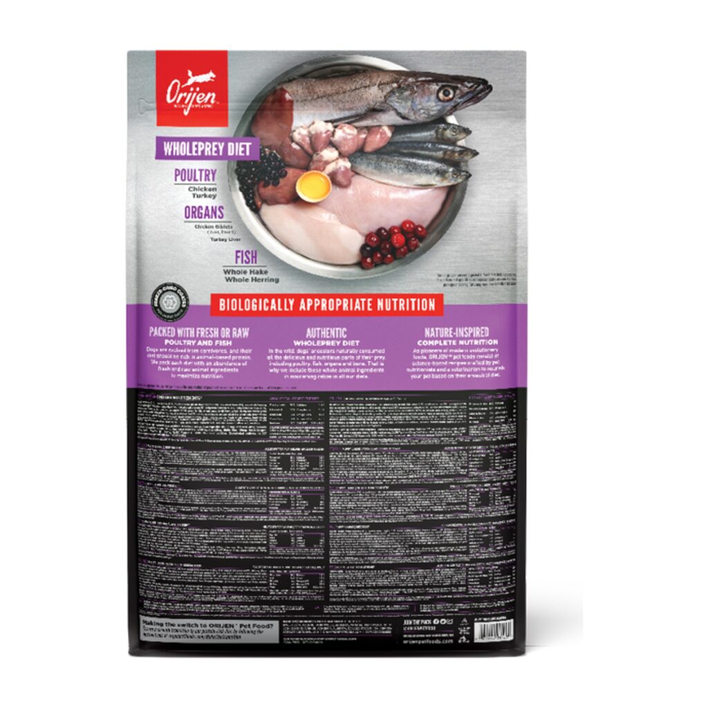 Reverso del envase de Orijen Puppy Large