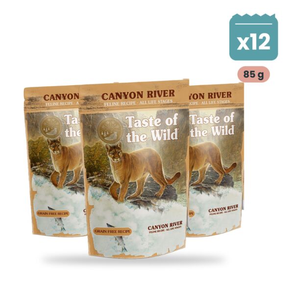 Sobre de 85 g de Taste of the Wild Canyon River trozos en salsa sin cereales para gatos con trucha