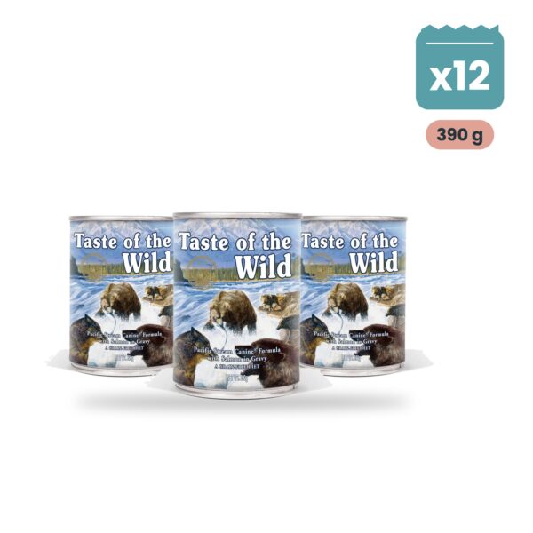 Pack de 12 latas Taste of the Wild Pacific Stream de 390 g con salmón y pescado blanco para perros adultos