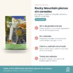 Infografía de beneficios de Taste of the Wild Rocky Mountain para gatos: 42 % de proteína y sin cereales