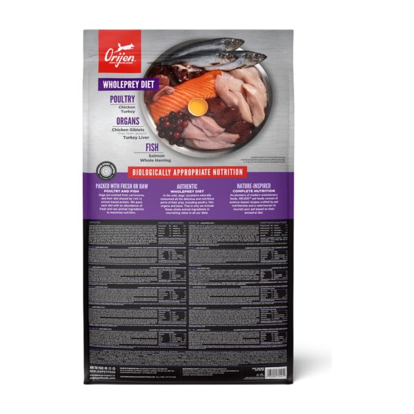 Reverso del envase de Orijen Large Breed Adult Pienso Sin Cereales para Perros Adultos de Razas Grandes 11,4 kg
