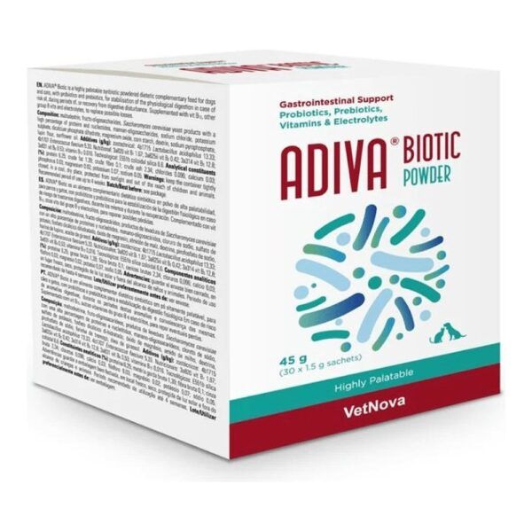 Vetnova Adiva Biotic Powder Probióticos para Perros y Gatos 30 Sobres de 1,5 g - imagen 2