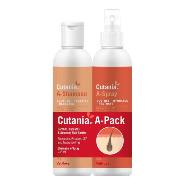 Vetnova Cutania A-Pack Champú + Spray Calmante con Avena para Perros y Gatos
