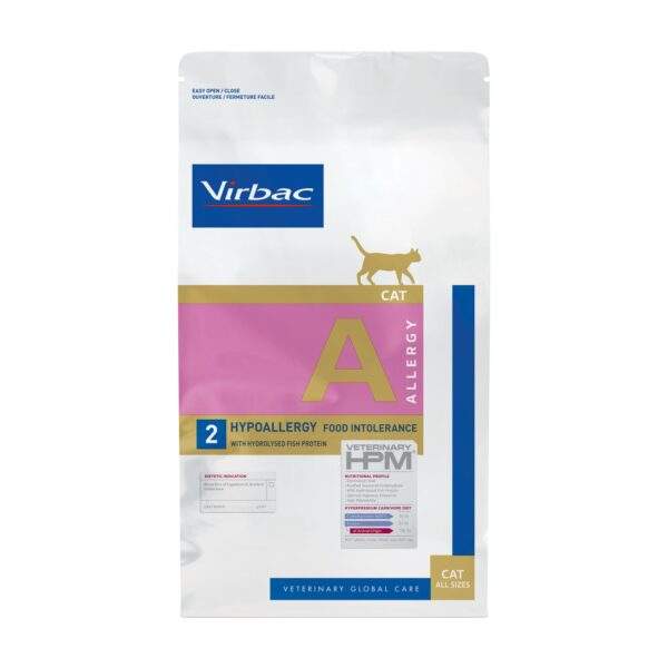 Saco de 3 kg de pienso Virbac HPM Hypoallergy A2 para gatos con pescado hidrolizado