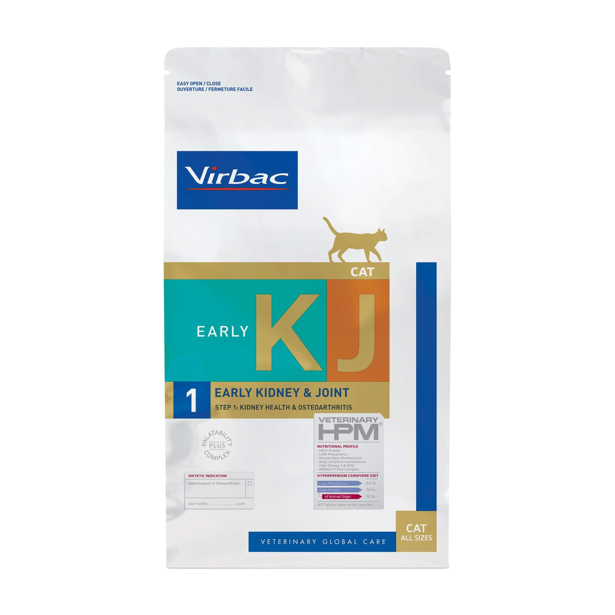 virbac-hpm-kj1-early-kidney-joint-pienso-para-gatos-1-producto Saco de 3 kg de pienso Virbac HPM KJ1 Early Kidney & Joint para gatos