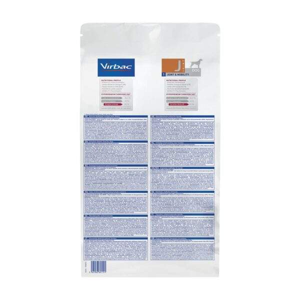 Reverso del envase de Virbac HPM J1 Joint and Mobility para perros