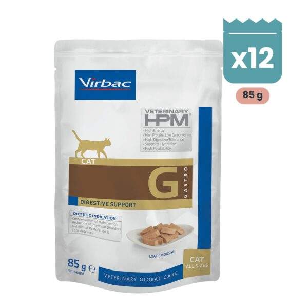 Caja de 12 sobres de 85 g Virbac HPM Gastro Digestive Support para gatos