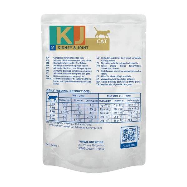 Sobre de 85 g de Virbac HPM KJ2 Kidney & Joint, dieta húmeda para gatos