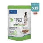 Pack de sobres Virbac HPM de salmón para gatos esterilizados, comida húmeda en trozos con salsa