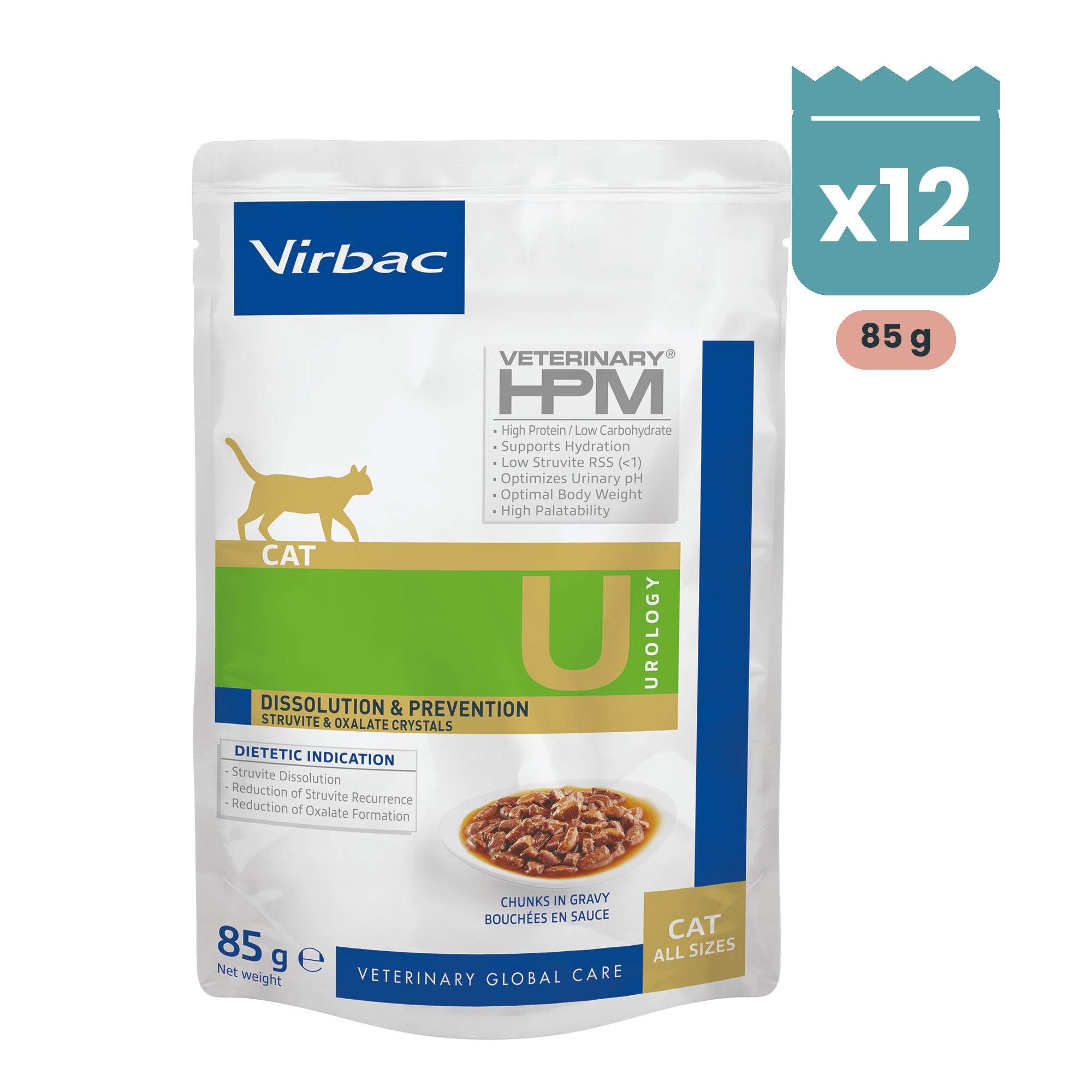 virbac-hpm-urology-sobres-gatos-problemas-urinarios-pack-ahorro-12x85-gr-1-producto Pack de sobres Virbac HPM Urology para gatos, dieta húmeda con cálculos de estruvita y oxalato